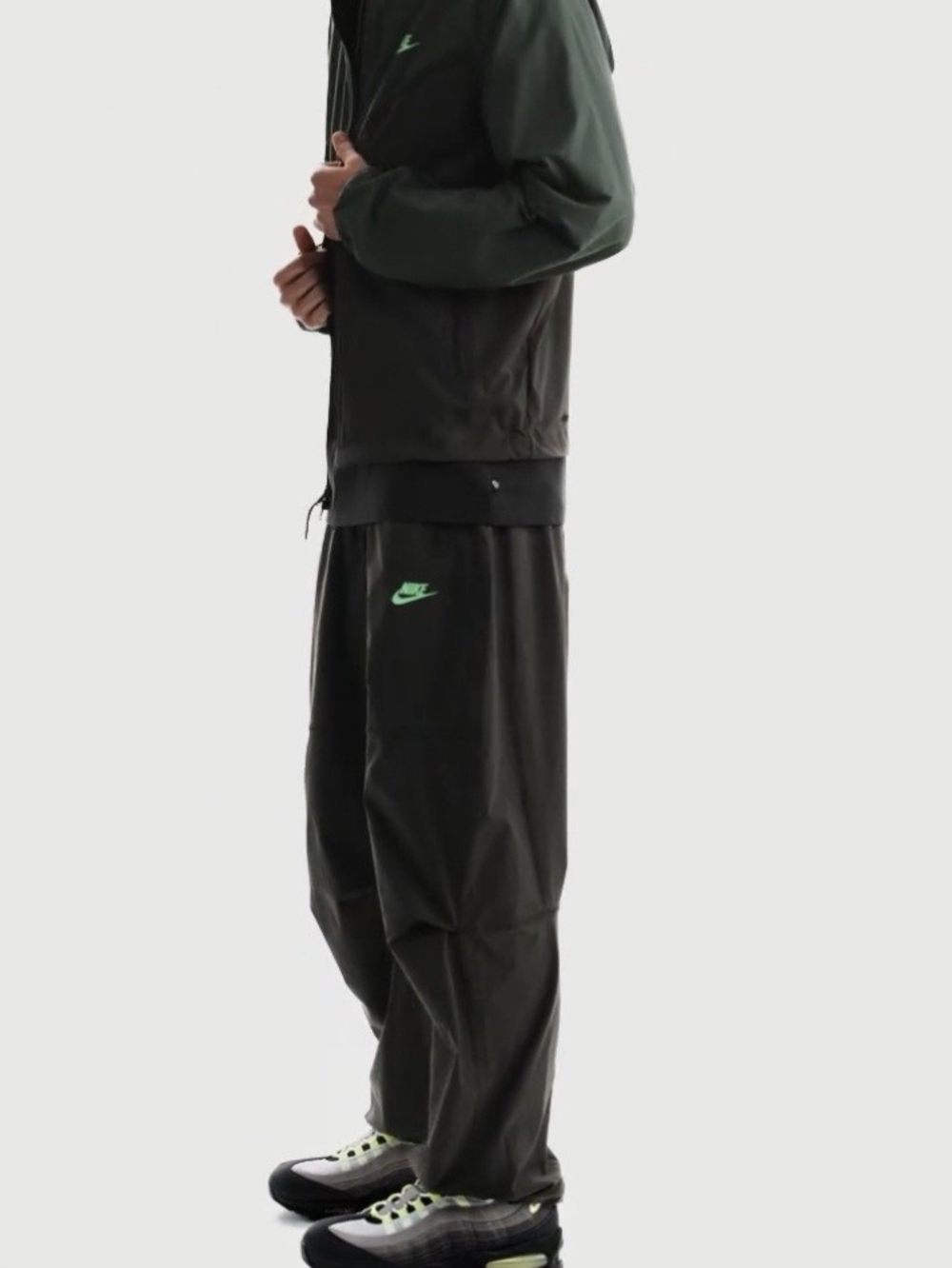 Nike Men’s Olive Green Joggers with Neon Green Swoosh